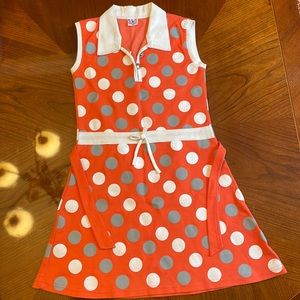 Retro Polkadot Style dress with wrap around belt and white collar with buttons